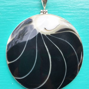 Nautilus Large Round Two Sided Black Pendant