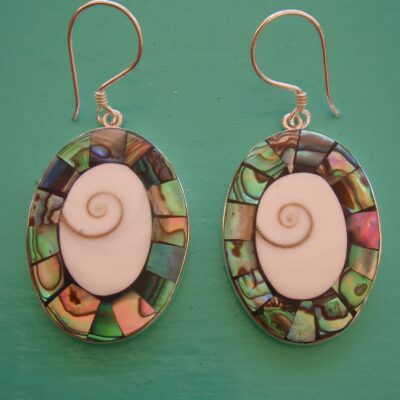 Abalone and Shiva Eye Oval Drop Earrings