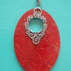 Handcrafted Red Sponge Coral Oval Pendant