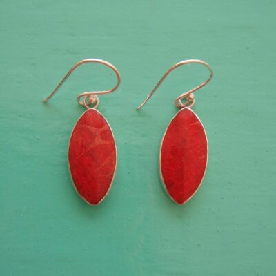 Red Sponge Coral Oval Drop Earrings