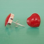 red Sponge Coral Heart Stud Earrings