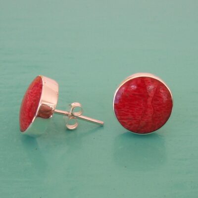 Red Sponge Coral round stud earrings