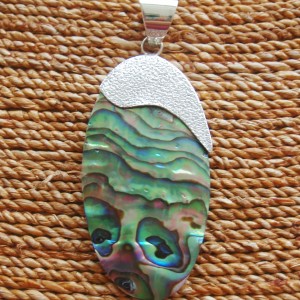 Abalone Oval with Brushed Silver Top Pendant