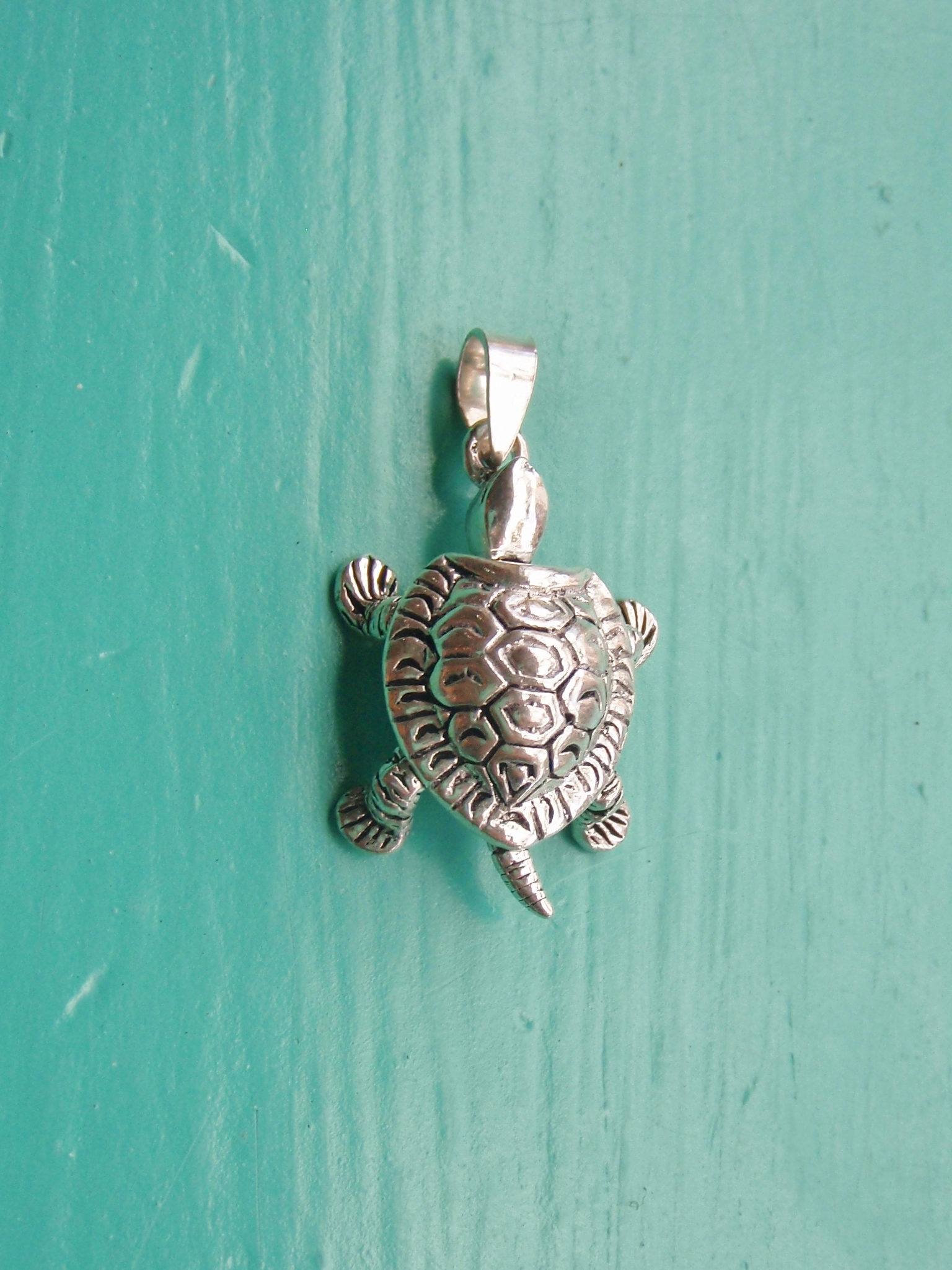 1/4 CT. T.W. Enhanced Blue and White Diamond Motherly Love Turtle Pendant  in Sterling Silver | Zales