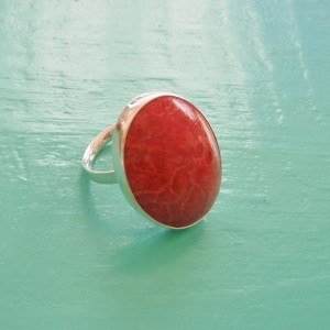Oval Red Sponge Coral Ring
