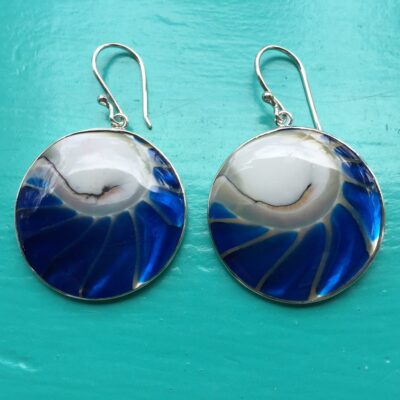 Nautilus Round Two Sided Blue Earrings
