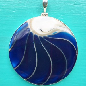 Nautilus Large Round Two Sided Blue Pendant