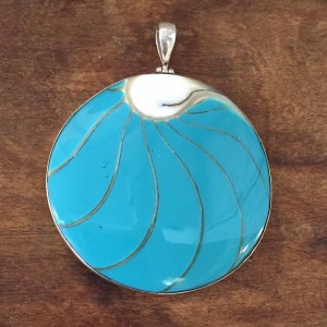 Nautilus Large Round Two sided Turquoise Pendant