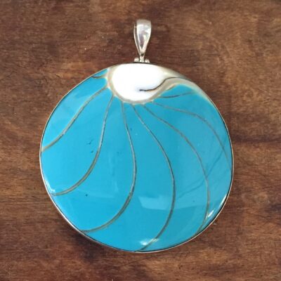 Nautilus Large Round Two sided Turquoise Pendant