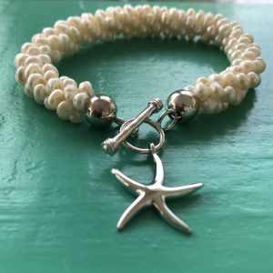 Pearl Bracelet with Sterling Silver Starfish Charm