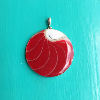 Nautilus Small Round Two Sided Red Pendant