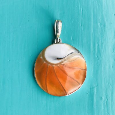 Nautilus Small Round Two Sided Orange Pendant