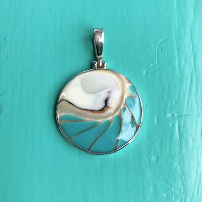 Nautilus Small Round Two Sided Turquoise Pendant